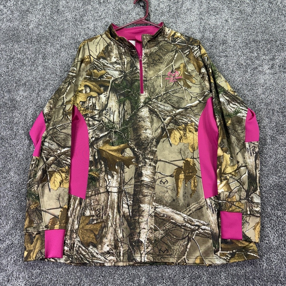 Realtree Sweatshirt Womens 2XL Camo Fleece 1/4 Zip Mock Neck Hunting Outdoors